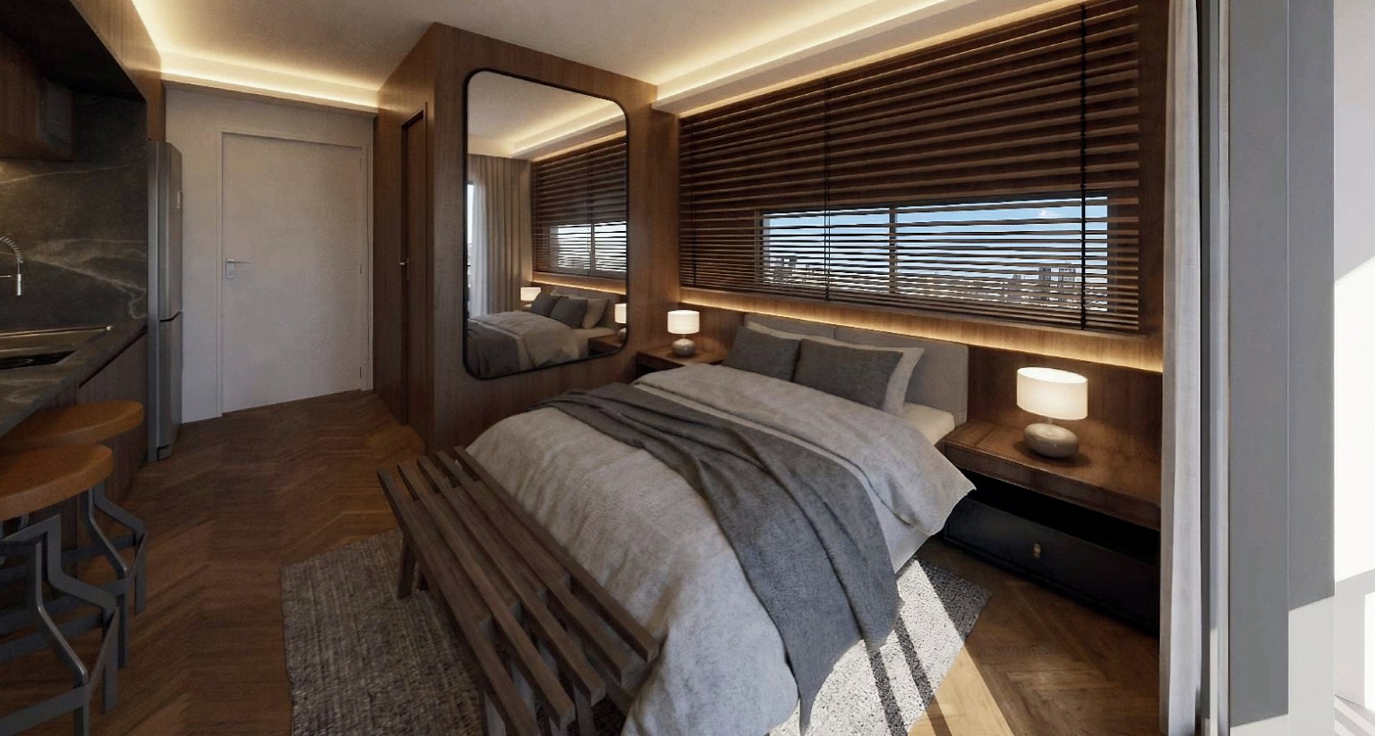Perspectiva ilustrativa de interior do Studio Smart