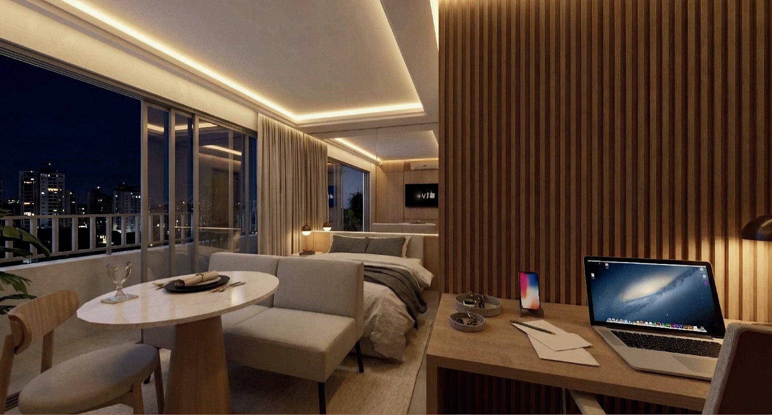 Perspectiva ilustrativa de interior do Studio Wide